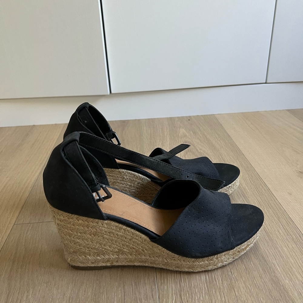 Black Espadrille Wedge Sandals